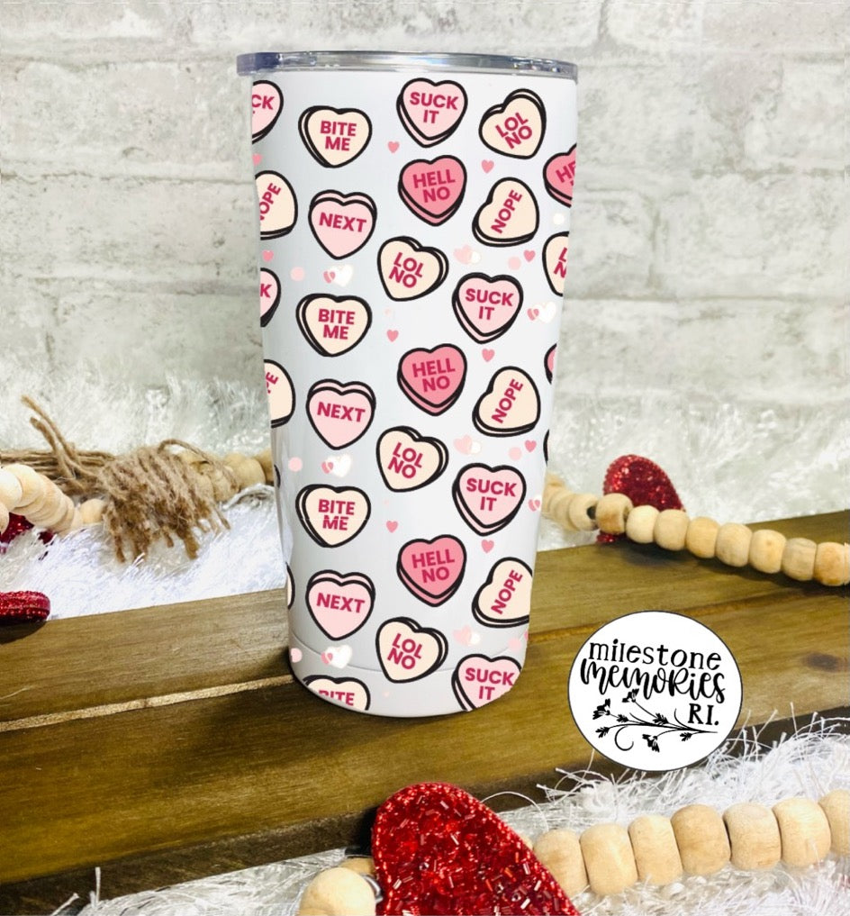 ANTI-VALENTINES CONVERSATION HEARTS TUMBLER