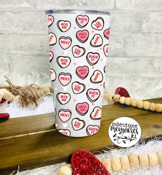 ANTI-VALENTINES CONVERSATION HEARTS TUMBLER